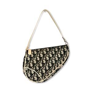 Christian Dior Vintage Trotter Saddle Bag in Black Monogram Canvas